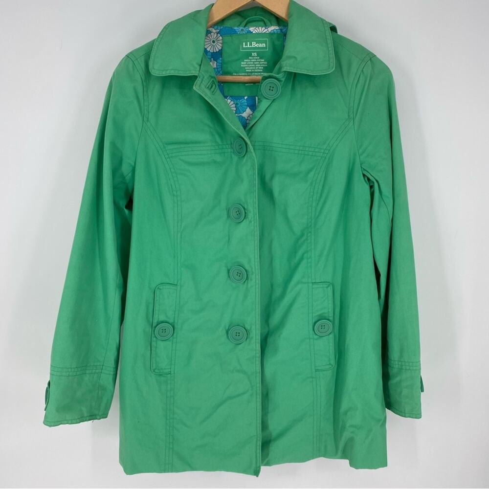 LL Bean Women’s Pea Coat Green Outdoor Spring Classic Nautical Coastal XS
